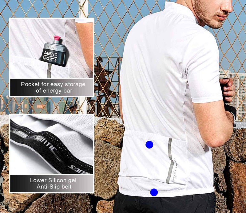 Santic Men's Cycling Jersey Short Sleeve with 3 Rear Pockets Half Zip Breathable Moisture Wicking Quick Dry Biking Shirts - Image 5